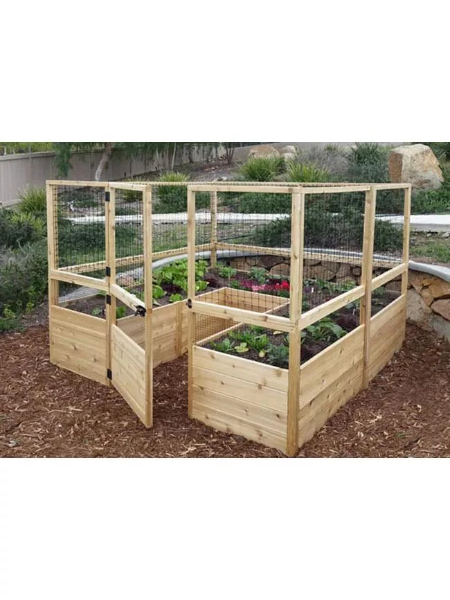 Garden In A Box Cedar Raised Bed With Deer Fence, 8' X 8'