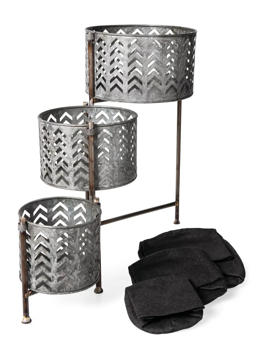 Galvanized Grow Bag Triple Planters With Stand - Image 3